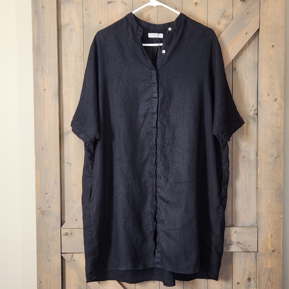 Lanhtropy Black Linen Tunic Top One Size Small - XL
